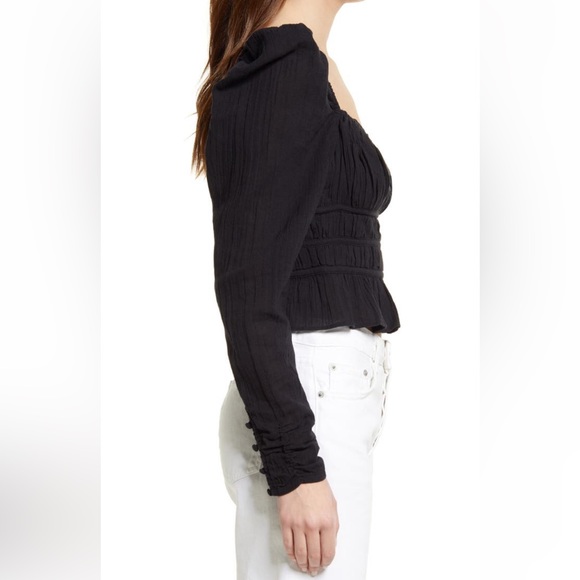 *Last Chance* Free People Chloe Smocked Tie Neck Cotton Top Black 🤍 - Picture 6 of 9